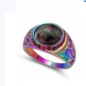 *Sale* New Ruby Zoisite Rainbow Hematite Unisex Ring.
